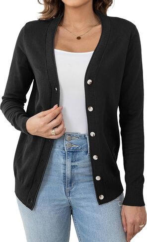 سترة نسائية خفيفة الوزن بياقة على شكل V وأزرار سفلية وأكمام طويلة ومفتوحة من الأمام (S-XXL) in Kuwait