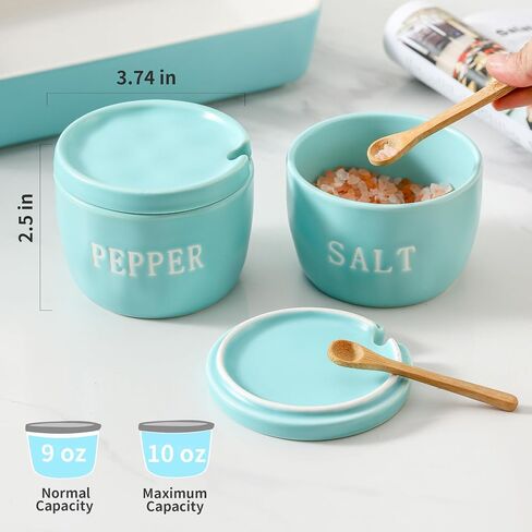 2 Pack Salt and Pepper Bowls Set, Ceramic Salt and Pepper Containers with Lid and Spoon, White Salt Pepper Holder Shakers Set, Salt Cellar Box Dish with Lid in Saudi Arabia