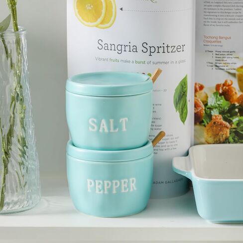 2 Pack Salt and Pepper Bowls Set, Ceramic Salt and Pepper Containers with Lid and Spoon, White Salt Pepper Holder Shakers Set, Salt Cellar Box Dish with Lid in Saudi Arabia