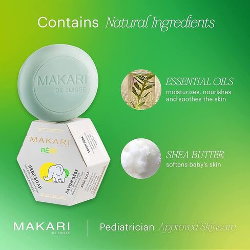 MAKARI Baby Soap 2 Pack (5.4oz) | Moisturizing Daily Bar Soap for Delicate Skin | Mild Cleansing Children’s Bath Bar With Shea Butter and Non-Irritating Botanical Ingredients in Saudi Arabia