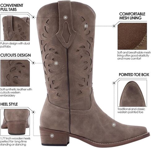 SheSole Women's Cowboy Boots Wide Calf Cowgirl Boots Ladies Fashion Western Boots in Saudi Arabia