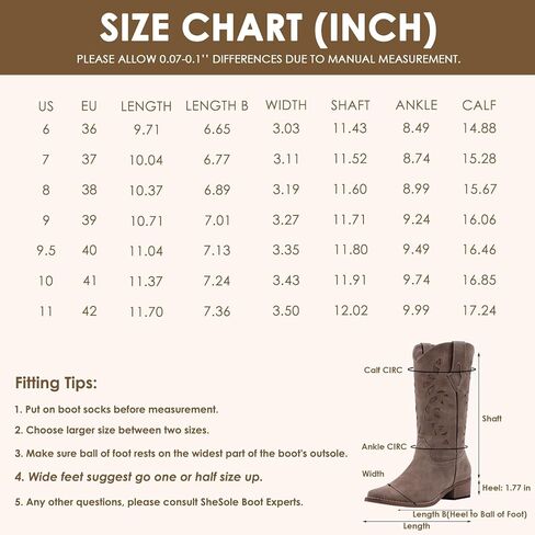 SheSole Women's Cowboy Boots Wide Calf Cowgirl Boots Ladies Fashion Western Boots in Saudi Arabia