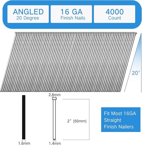 Blulu 4000 Pieces 16 Gauge Angled Finish Nails 2 Inch 20 Degree Galvanized Finishing Nails for Pneumatic, Electric Angled Finish Nailer, Window Trim, Cabinet Building and Other DIY Projects in Saudi Arabia