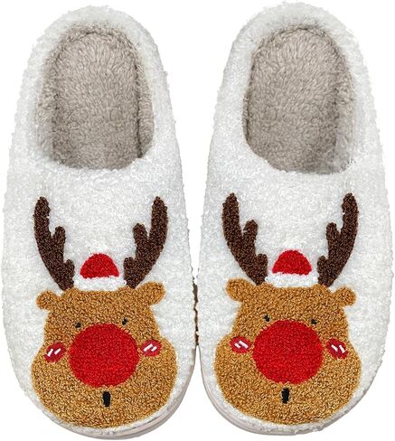 Christmas Slippers Reindeer Womens Mens Soft Plush Comfy Warm Fuzzy Slippers Red Moose Santa Claus Indoor Slip On House Slippers in Saudi Arabia