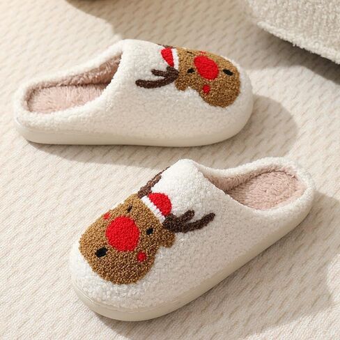 Christmas Slippers Reindeer Womens Mens Soft Plush Comfy Warm Fuzzy Slippers Red Moose Santa Claus Indoor Slip On House Slippers in Saudi Arabia
