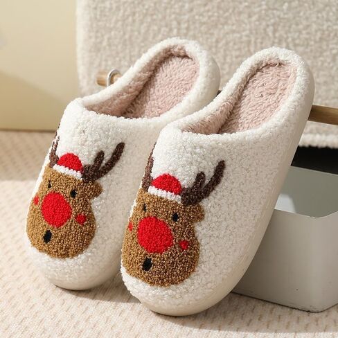 Christmas Slippers Reindeer Womens Mens Soft Plush Comfy Warm Fuzzy Slippers Red Moose Santa Claus Indoor Slip On House Slippers in Saudi Arabia