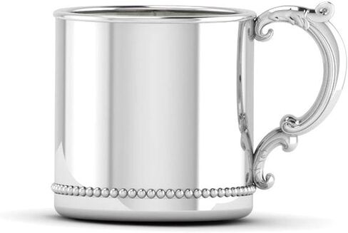 Sterling Silver Beaded Classic Cup with Victorian Handle - Elegant Engravable Personalized Cup Keepsake Gift - Made with Solid 925 Sterling Silver Material in Saudi Arabia