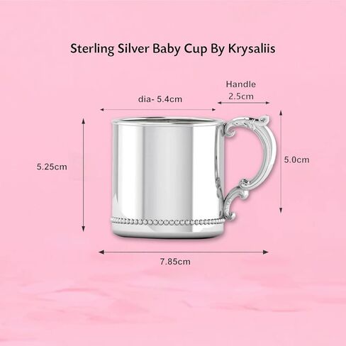 Sterling Silver Beaded Classic Cup with Victorian Handle - Elegant Engravable Personalized Cup Keepsake Gift - Made with Solid 925 Sterling Silver Material in Saudi Arabia