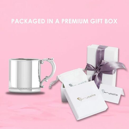Sterling Silver Beaded Classic Cup with Victorian Handle - Elegant Engravable Personalized Cup Keepsake Gift - Made with Solid 925 Sterling Silver Material in Saudi Arabia