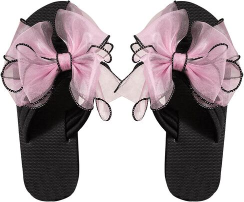 GORGLITTER Women's Mesh Bowknot Decor Thong Flats Round Open Toe Slide Sandals Toe Post Flip Flops in Saudi Arabia