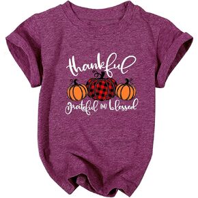 Thankful Grateful Blessed Shirts Kids Baby Boys Girls Thanksgiving Pumpkin Graphic Tees Fall Tops T-Shirt
