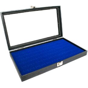 Novel Box Glass Top Black Jewelry Display Case + Pink 72 Slot Ring Display Insert + Custom NB Pouch