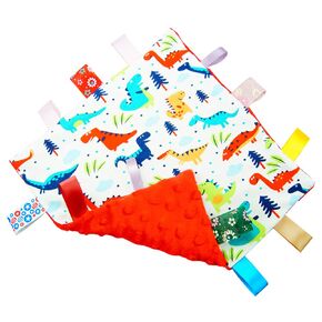 G-Tree Baby Comfort Blanket with Tag, Taggy Blanket - Multi-Coloured Dinosaurs Tag, FOMUNI Taggy Blanket - Red Textured Underside