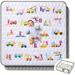Gimars 50"x50" Padded Play Mat, Cute Pattern Design Play Playpen Mat, Thick One-Piece Foam Baby Playmat for Floor,Non-Slip & Machine Washable Crawling Mat for Infants,Toddlers, Foldable for Easy Store