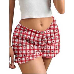Women's Plaid Shorts Low Rise Checkered Bloomer Shorts Y2k Mini Ruffle Shorts Micro Boxer Shorts