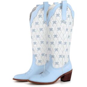 MissHeel Mini Bows Knee High Cowgirl Boots White Cowboy Boots for Women