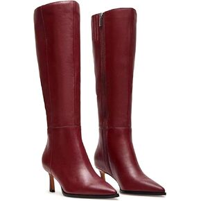 MICIFA Burgundy Kitten Heel Knee High Boots for Women Tall Leather Boots Stiletto Pointed Toe Boots Cherry Wine Red Dress Boots Size 6.5
