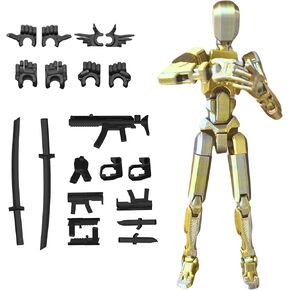 Pre-Assembly 3D Printed 5.54'' Dummy13 Action Figure, Multi-Jointed Tian13, Articulated T13 Desktop Decoration,12 in 1 Accessories, Best Birthday Festival Gift (Black+red)
