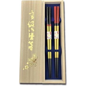 Premium Japanese Chopsticks Reusable 2prs Set [ Made in Japan ] Traditional Lacquer Art Wooden Chopsticks C (Cherry Blossom BL/PU(2KR018))