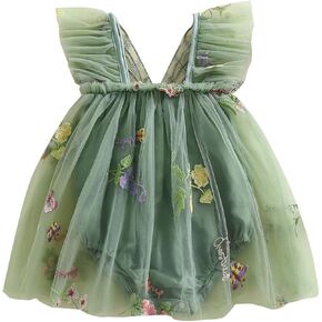 Infant Baby Girl Romper Dress Floral Embroidery Sleeveless Tulle Onesie Birthday Tutu Dress Cute Party Princess Dress