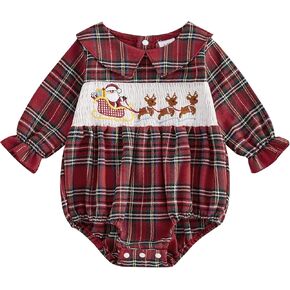 My First Christmas Baby Girl Outfit Santa Reindeer Onesie Plaid Polo Romper Smocked Fall Winter Clothes
