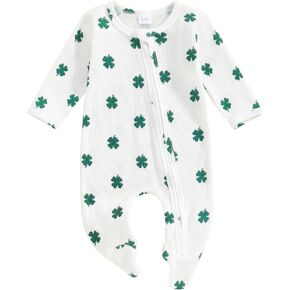 Ayalinggo St Patricks Day Baby Oufits Shamrock Romper Newborn Boys Girls Clover Onesie Irish Clothes Waffle Jumpsuit (st patricks, 3-6 Months)