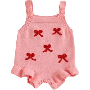 Baby Girl First Birthday Outfit Knitted Romper Bodysuit Bow One Embroidery Sweater Romper Infant Cake Smash Outfit
