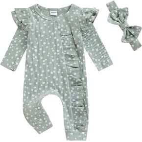 Newborn Outfits Baby Girl Hello I'm New Here Letter Long Sleeve Footies Romper Fall Winter Clothes with Headband