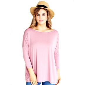 Jack David Women's Famous Top Casual Oversized Soft Loose Fit Drop of Shoulder Boat Neck (Long Sleeve & 3/4 Sleeve)