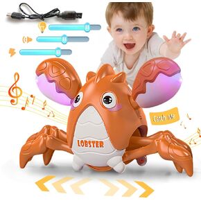 Musical Baby Toy -Crawling Lobster Toy Sensory Tummy Time Toys for 6-12 Months Boy Girl, Light-up Walking Dancing Moving Toys Learning Development Infant Toddler Birthday Gifts (Orange)
