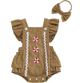 ZyHwShine Newborn Baby Girl Christmas Outfit Ruffle Sleeveless Bodysuit Bubble Romper Baby Christmas Jumpsuit Fall Clothes