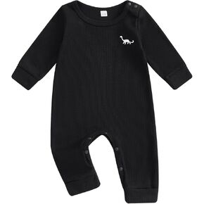 Newborn Infant Baby Boy Girl Long Sleeve Waffle Romper Jumpsuit Solid Color One Piece Coverall Outfit Basic Clothes