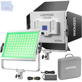 Godox Litemons LP600R RGB LED Light Panel W/APP Control,60W Studio Photography Lighting W/Barndoor,1800K -10000K,14 FX Modes/360°Rotatable/CRI 96+ TLCI 96+