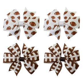 Rugby Soccer Hair Clips - 3" Ribbon Bows for Girls, Football Printed Ribbon Bows, Women's Barrettes & Accessories, Team Gifts(Rugby Clips)