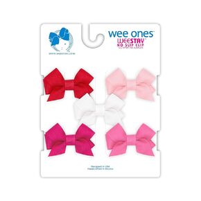 Wee Ones Baby Girl's Multipack Five Tiny Grosgrain Hair Bows, Red, Light Pink, White, Shocking Pink, and Hot Pink