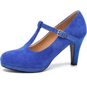 Women's Low Kitten Heels Pumps T Strap Mary Janes Cut Out Retro Office Work Dress Shoes