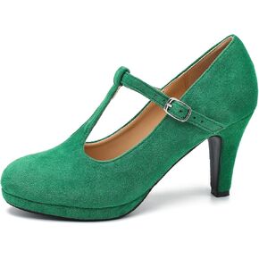 Women's Low Kitten Heels Pumps T Strap Mary Janes Cut Out Retro Office Work Dress Shoes