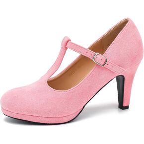 Women's Low Kitten Heels Pumps T Strap Mary Janes Cut Out Retro Office Work Dress Shoes in Kuwait