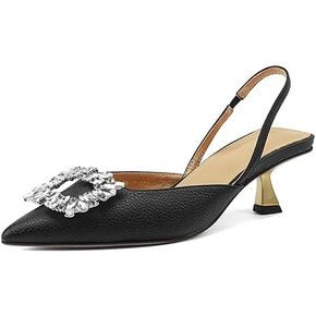 Vertundy Women's Slingback Kitten Heels Pointed Toe Rhinestones Stiletto Pumps