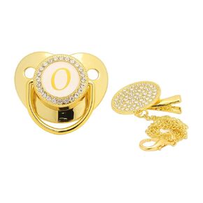 Baby Pacifier,Golden Baby Pacifier Curved Design 26 Letters Baby Pacifier with Chain Clips for Newborn (O)Pacifiers