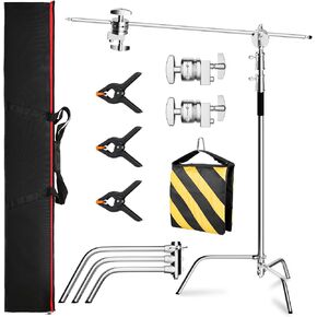 C Stand with Boom Arm Professional Heavy Duty Light Stand with 10.8ft Vertical Pole, C-Stand with 4.2ft Boom Arm, Adjustable Base for Studio Equipment