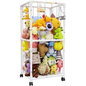 Extra Large Stuffed Animal Zoo Cage with Wheel, Stuffed Animal Storage Shelves Display, Plush Animal Storage Holder for Stuffed Animals, Playroom, Bedroom, Nursery, Kids Toy Storage Organizer