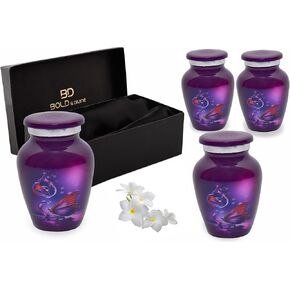 BOLD & DIVINE Beautiful Purple Butterfly Small Keepsake Urns for Human and Pet Ashes | with Velvet Bag & Funnel - 1 Quantity (Keepsake Urn, Purple)