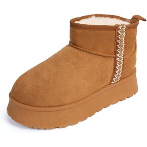 Samilor Platform Mini Boot for Women Short Ankle Boot Warm Fur Fleece Lined Winter Boots with Memory Foam Insole for Outdoor Indoor