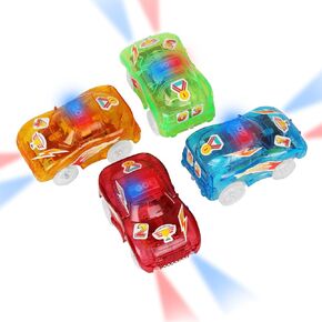 Tracks Cars Magic، 4PCS LED Light-up Track Car البديلة فقط، سيارات السباق المرنة تتوهج في الظلام مع 5 مصابيح LED وامضة متوافقة مع معظم مسارات سباق السيارات، هدايا لعبة مثالية للأطفال من 3 إلى 8 أطفال، أولاد وبنات