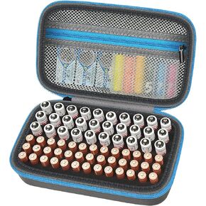 Battery Organizer Storage Holder Case Box for 69+ Batteries AA AAA C Cell 9V 3V Lithium - BT-168 (Red, Small, No Tester Included)