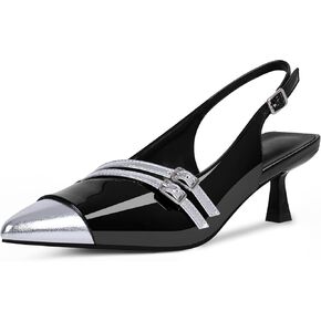 Women's Slingbacks Kitten Heel Pumps Buckle Pointed Toe Slip On Mixed Colors Dress Shoes