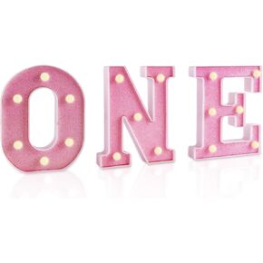 ONE Light Up Letters, 6 Inch LED Light Up One Letters Plastic Marquee Number Lights First Birthday Sign Pink 1st Birthday Decorations Photo Prop for Boys Girls Baby 1 Year Old Birthday Party Supplies