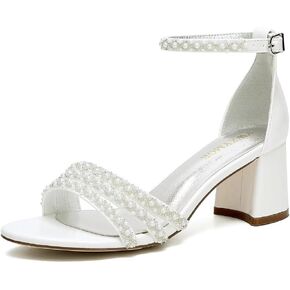 Block Heel Wedding Sandals Pearl Wedding Shoes for Bride Open Toe Wedding Heels Bridal Shoes