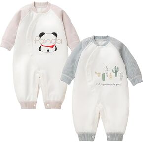 2Pcs, 100% Organic Cotton Soft Newborn Baby Romper Jumpsuits for Boys and Girls Unisex, Long Sleeve, 0-24 Months